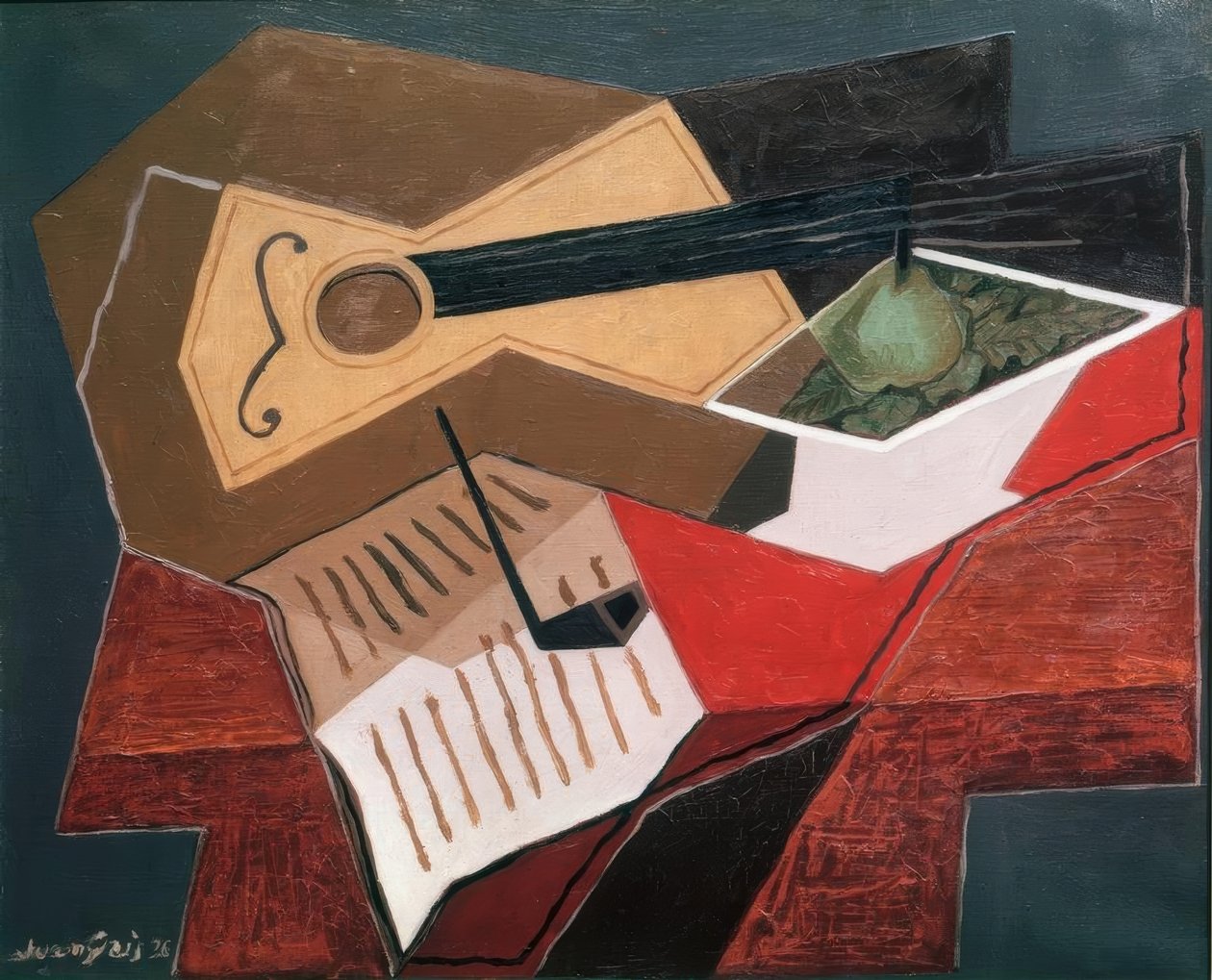 Gitara i miska na owoce autorstwa Juan Gris