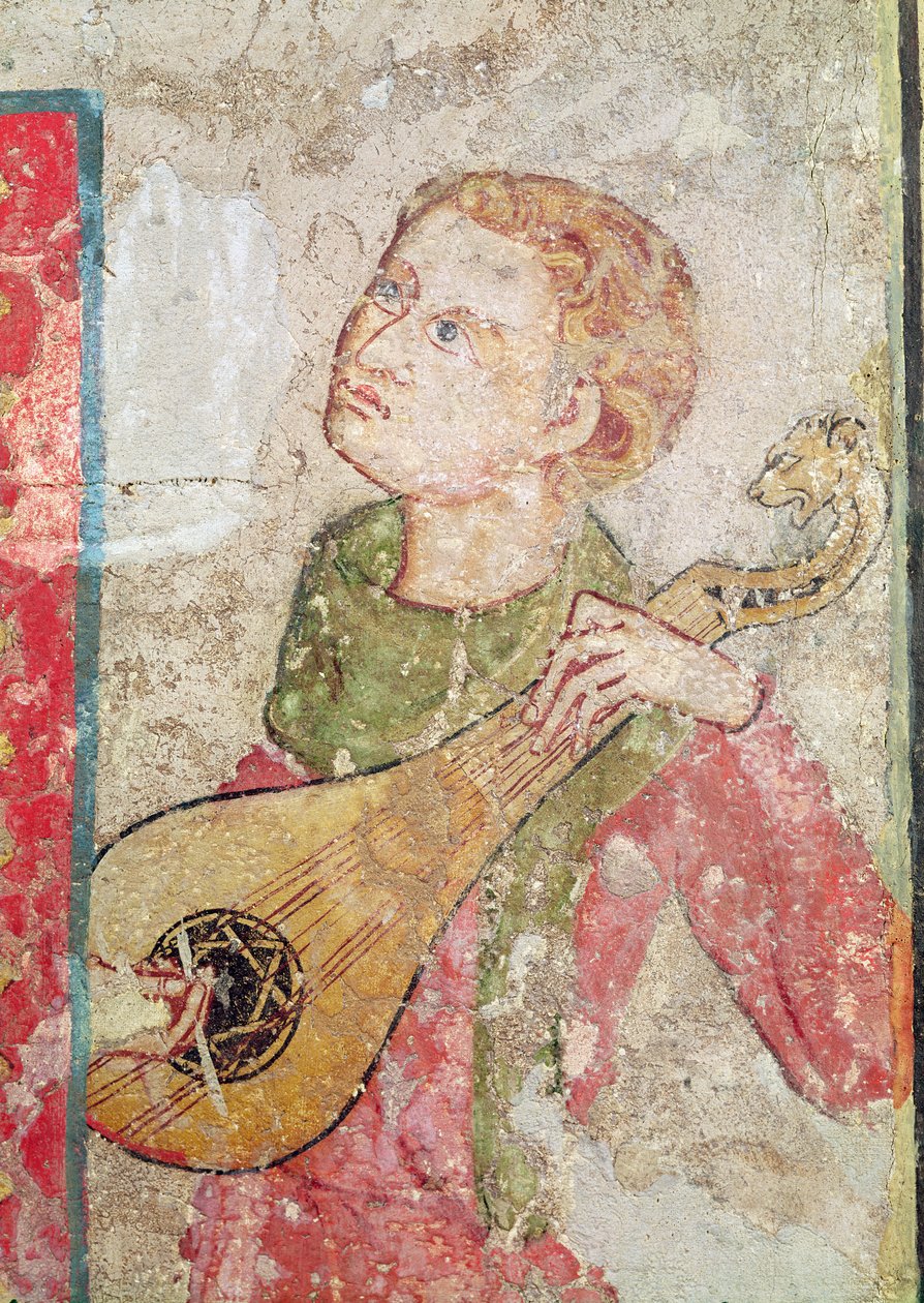 The Female Saints at the Tomb and the Resurrection, detal Mandore Player, 1330 autorstwa Juan Oliver