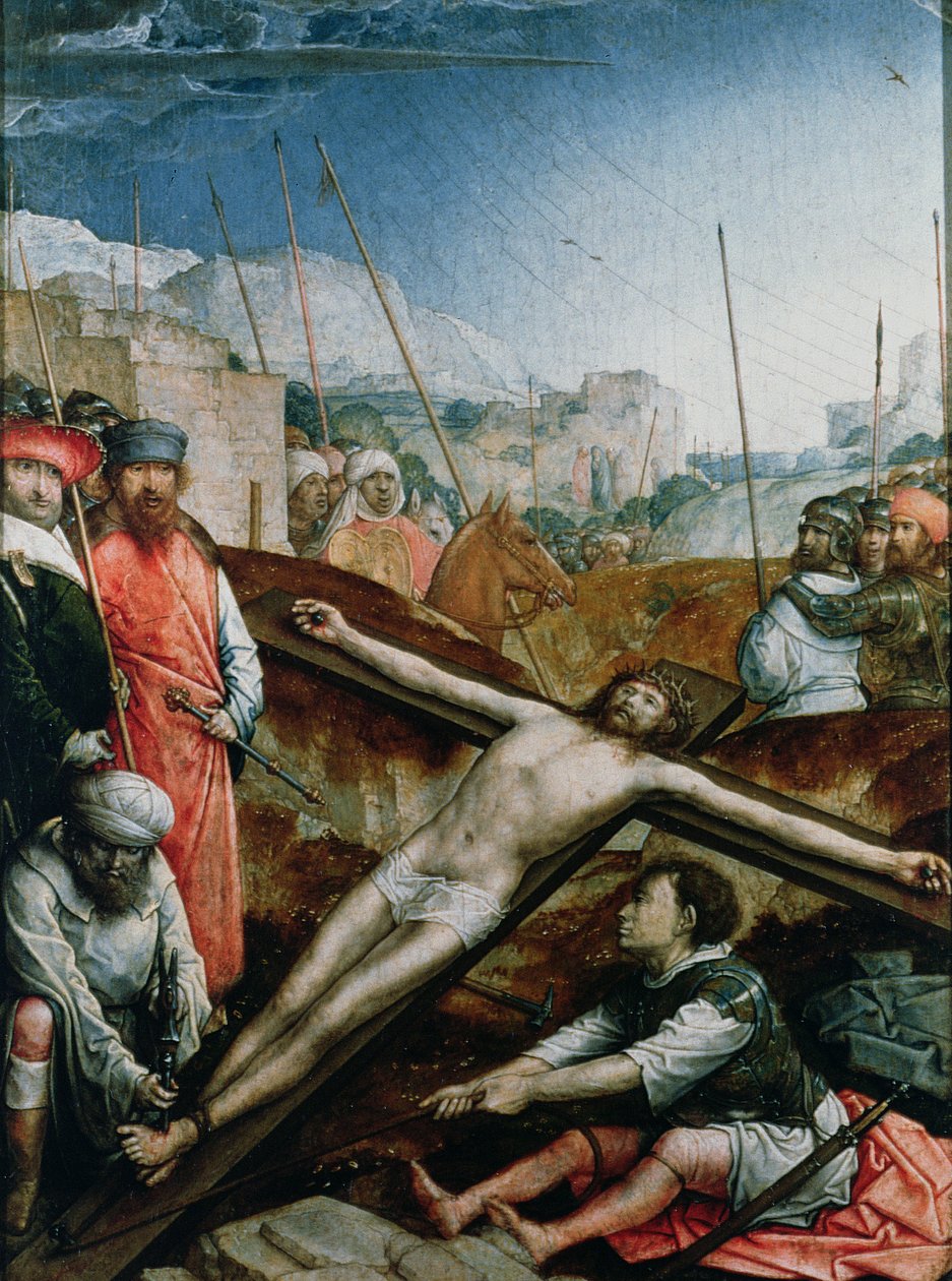 Chrystus podniesiony na krzyżu, 1496-1504 (panel) autorstwa Juan de Flandes