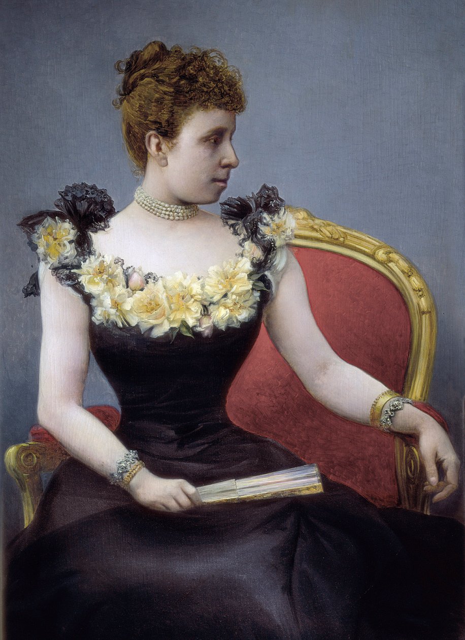 Portret Marii Cristiny Cieszyńskiej, zwanej Marią Cristiną Habsburgów (1858-1929), arcyksiężnej austriackiej, żony Alfonsa XII, koniec XIX-początek XX w. (obraz) autorstwa Juan Aldaz Y Sancho