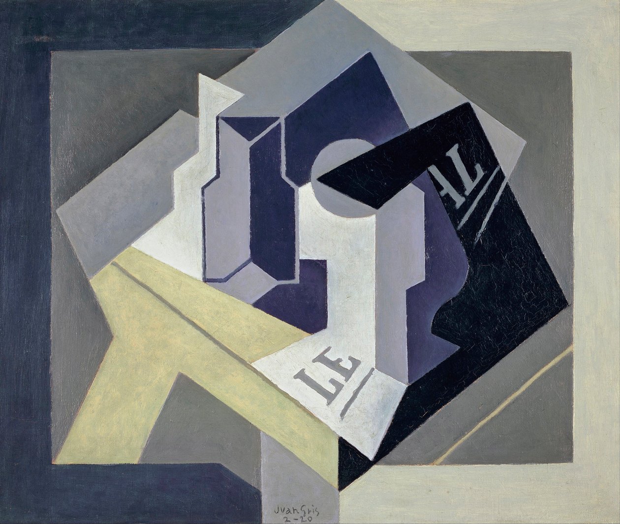 „„Coupe de fruit et journal”” (miska owoców i gazeta) Obraz Juana Grisa (1887-1927) - 1920 - Olej na płótnie - Real Academia de Bellas Artes de San Fernando, Madryt autorstwa Juan Gris