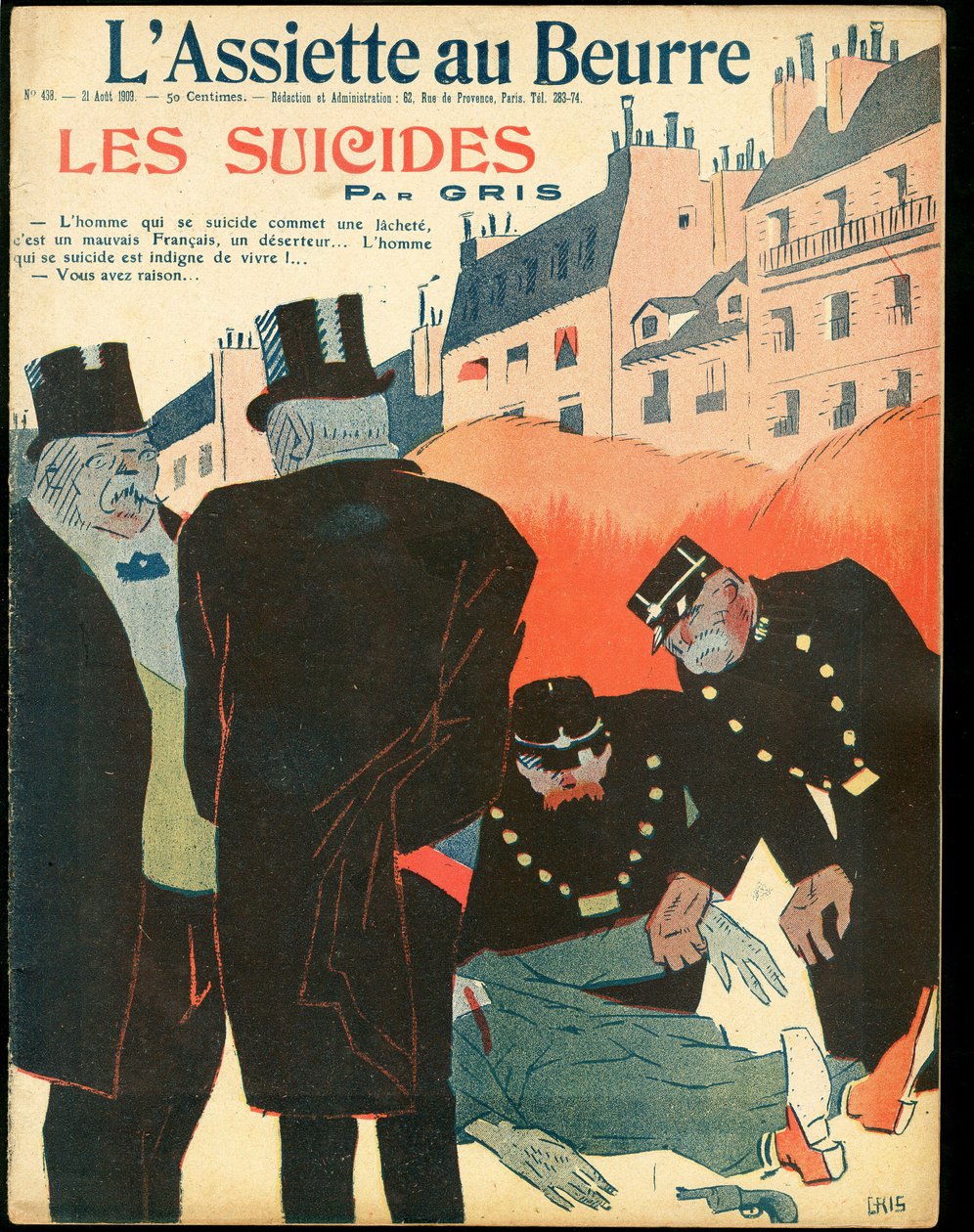 Okładka „”L’Plate au beurre””, numer 438, Satyryczna w kolorach autorstwa Juan Gris