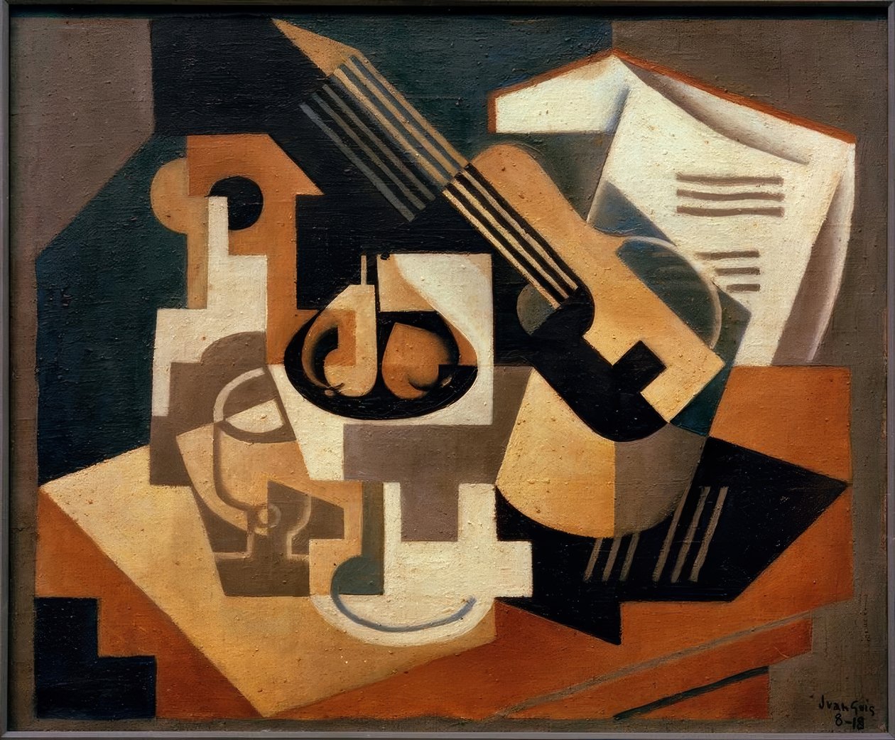 Gitara i miska owoców autorstwa Juan Gris