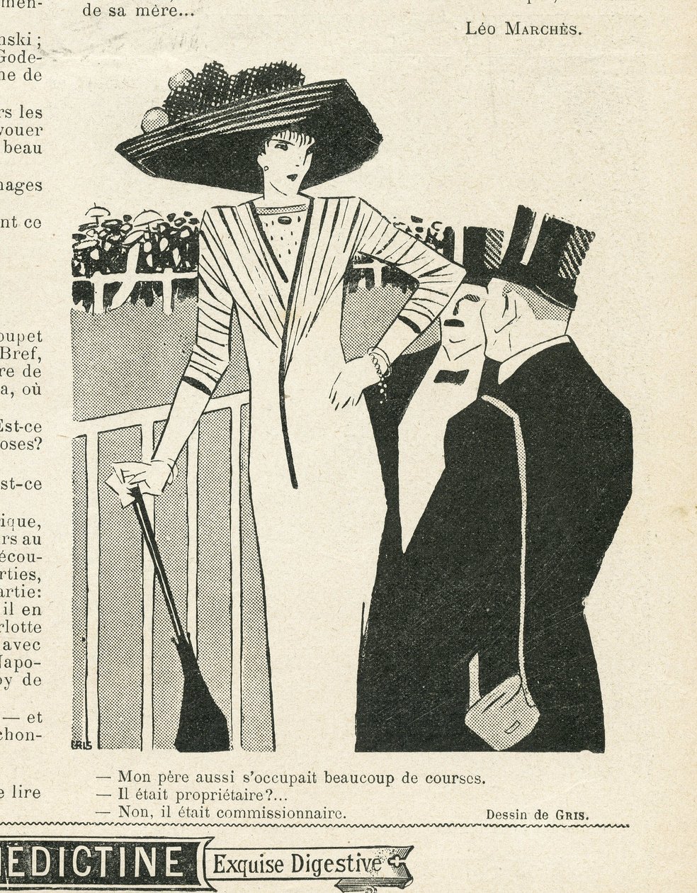 Ilustracja J Gris (1887-1927) w Le Lire, 10.02.09 - Moda, Kapelusz, Życie bogatych, Hippizm - Kobiety autorstwa Juan Gris