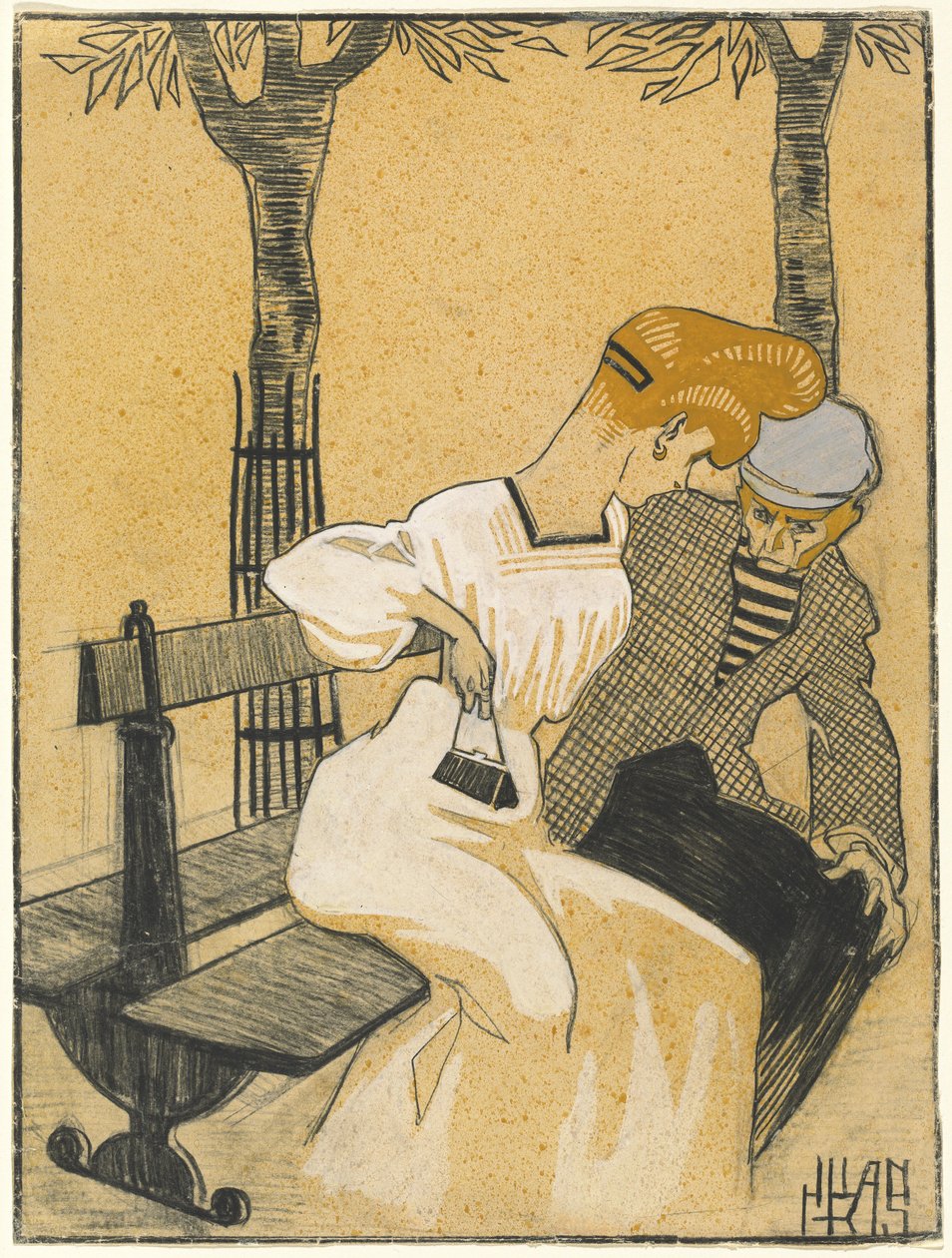 Mężczyzna i kobieta na ławce autorstwa Juan Gris