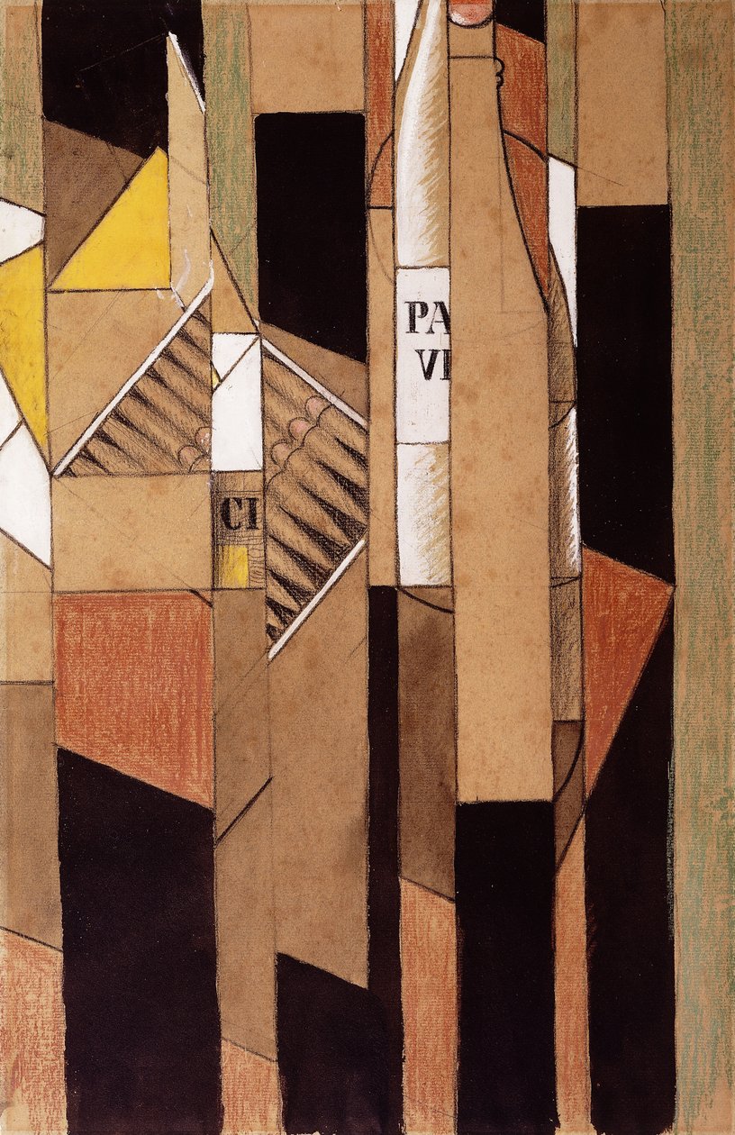 Martwa natura z butelką i cygarami; Martwa natura z butelką i cygarami, 1912 autorstwa Juan Gris