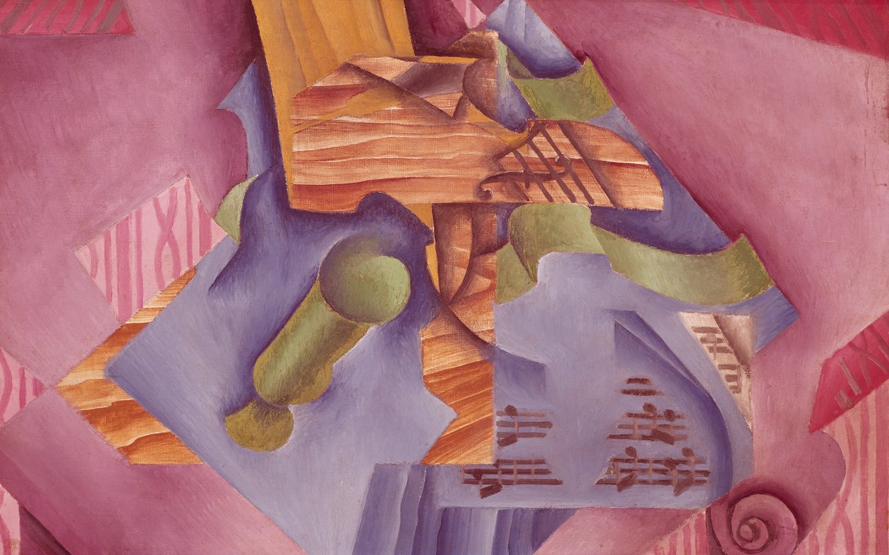Martwa natura ze skrzypcami i szkłem, Juan Gris (1887-1927), olej na płótnie, 46x73 cm autorstwa Juan Gris