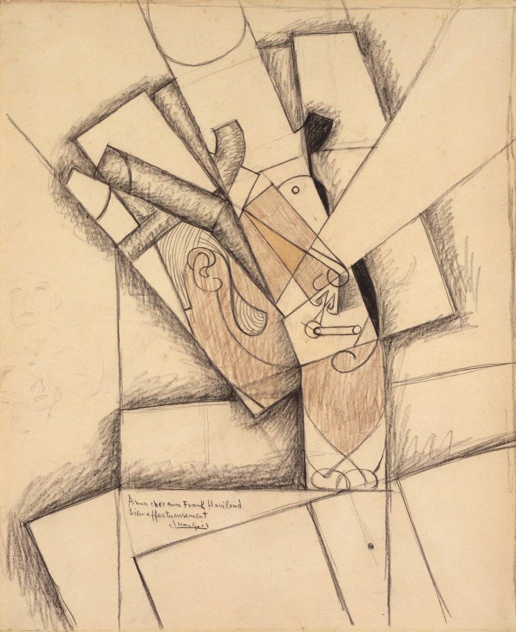 Palacz, 1913 (węgiel, kredka i pranie na papierze) autorstwa Juan Gris