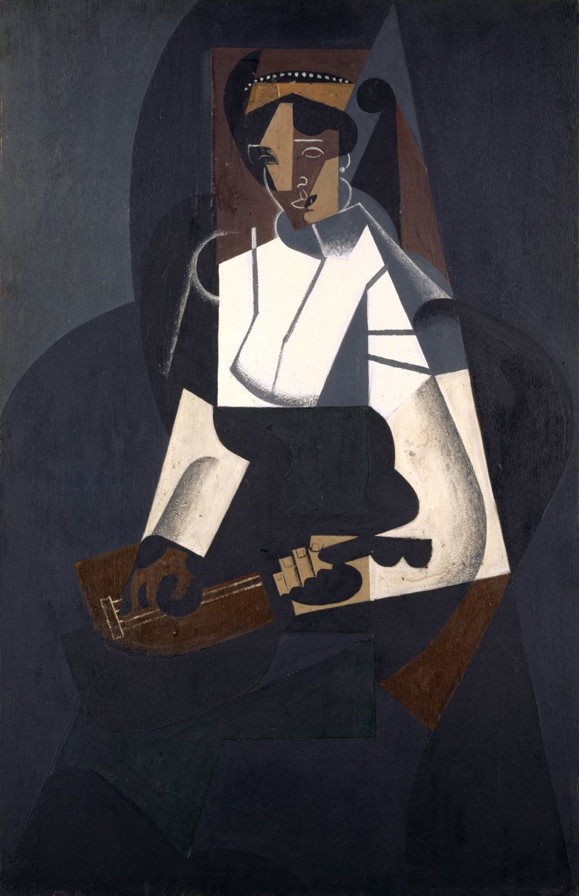 Kobieta z mandoliną, wg Corota, 1916 (olej na sklejce) autorstwa Juan Gris