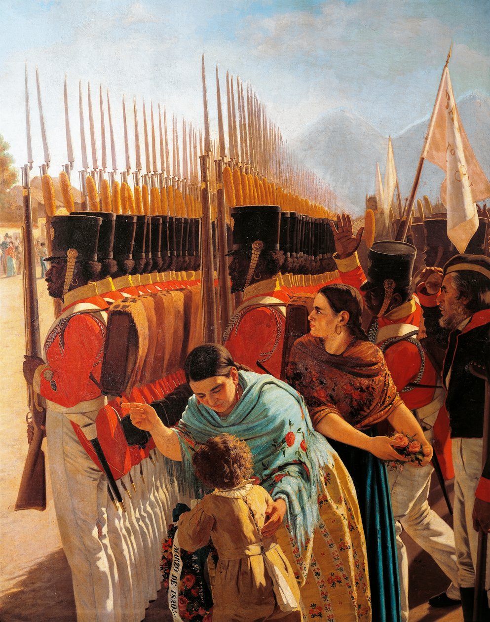Żołnierze w Rancagua, fragment z obrazu Juana Manuela Blanesa z generałem San Martin, Argentyna autorstwa Juan Manuel Blanes