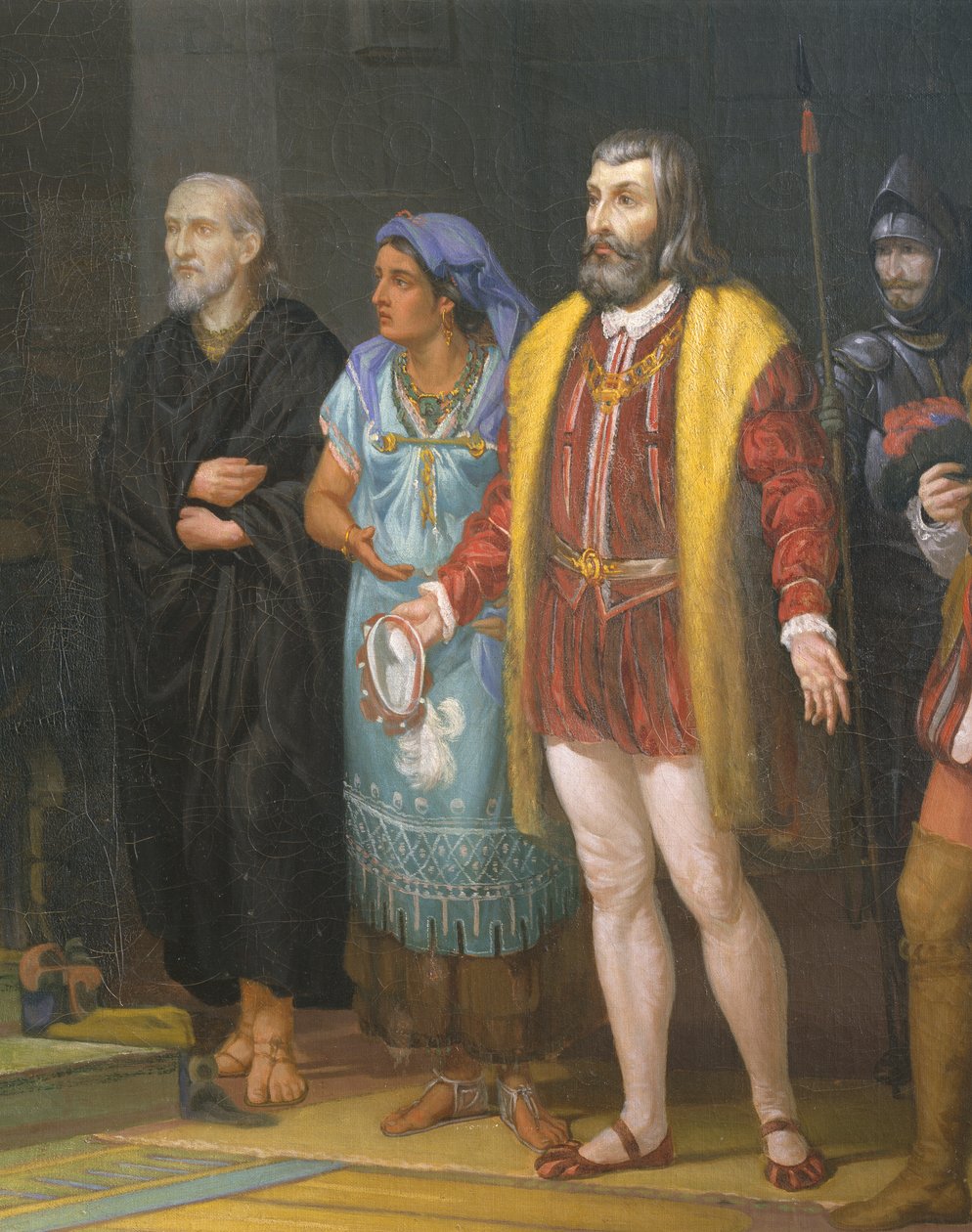 Hernan Cortes, La Malinche i Bartolome de Las Casas, detal, obraz Juana Ortegi autorstwa Juan Ortega