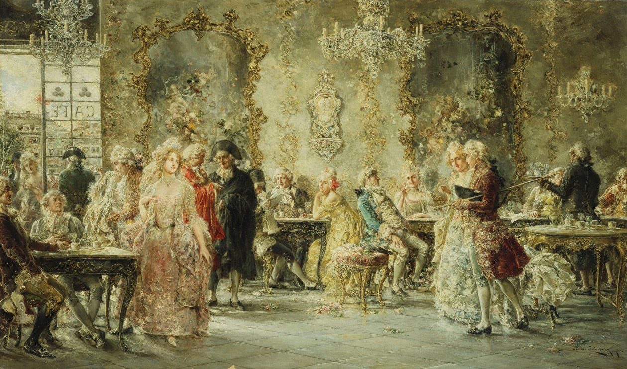 Eleganckie postacie w paryskiej kawiarni autorstwa Juan Pablo Salinas Tervel