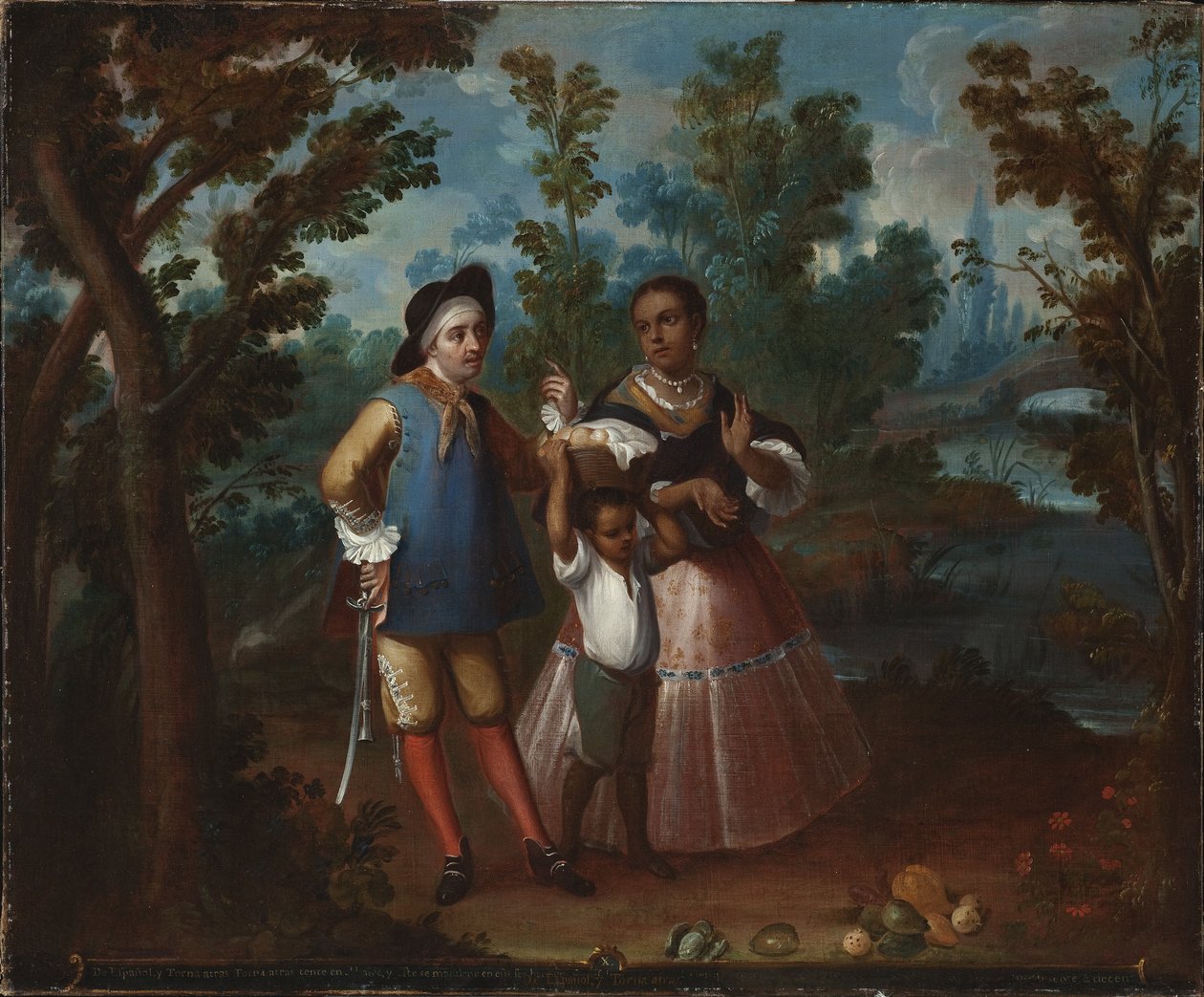 X. Od Hiszpana i powrót do tyłu, trzymaj się zawieszony w powietrzu (X. De español y torna atrás, tente en el aire), ok. 1760 autorstwa Juan Patricio Morlete Ruiz