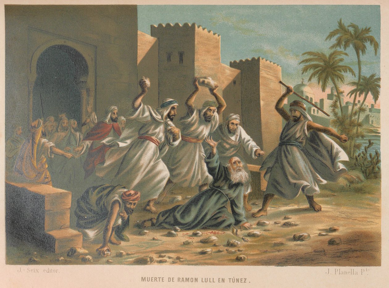 Śmierć Ramona Llulla. Od: Nauka i jej ludzie, 1879. autorstwa Juan Planella y Rodríguez