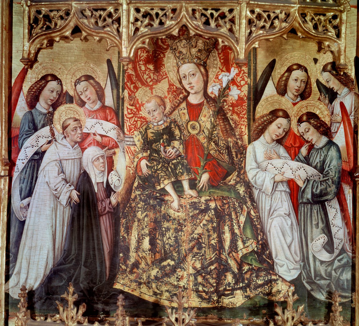 Ołtarz św. Urszuli: „”Dziewica z Dzieciątkiem ze świętymi i aniołami”” Obraz Joana Reixacha (1431–1482) z klasztoru Santa Maria di Poblet - 1468 (Ołtarz Santa Ursula, obraz Joana Reixacha z klasztoru Santa Maria de Poblet autorstwa Juan Rexach or Reixach