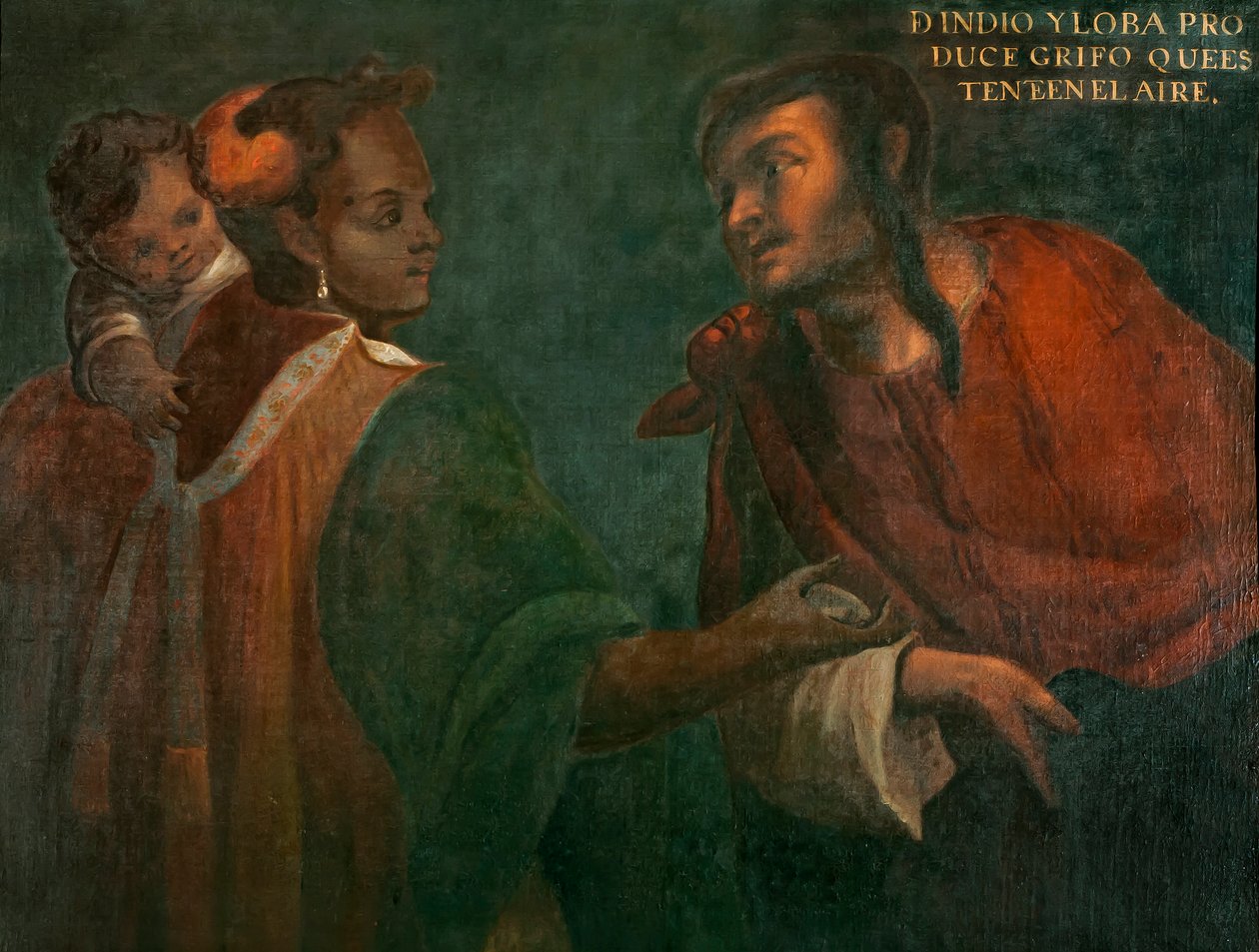 Indian i wilk produkują Grifo do trzymania się w powietrzu, ok. 1715 r autorstwa Juan Rodríguez Juárez