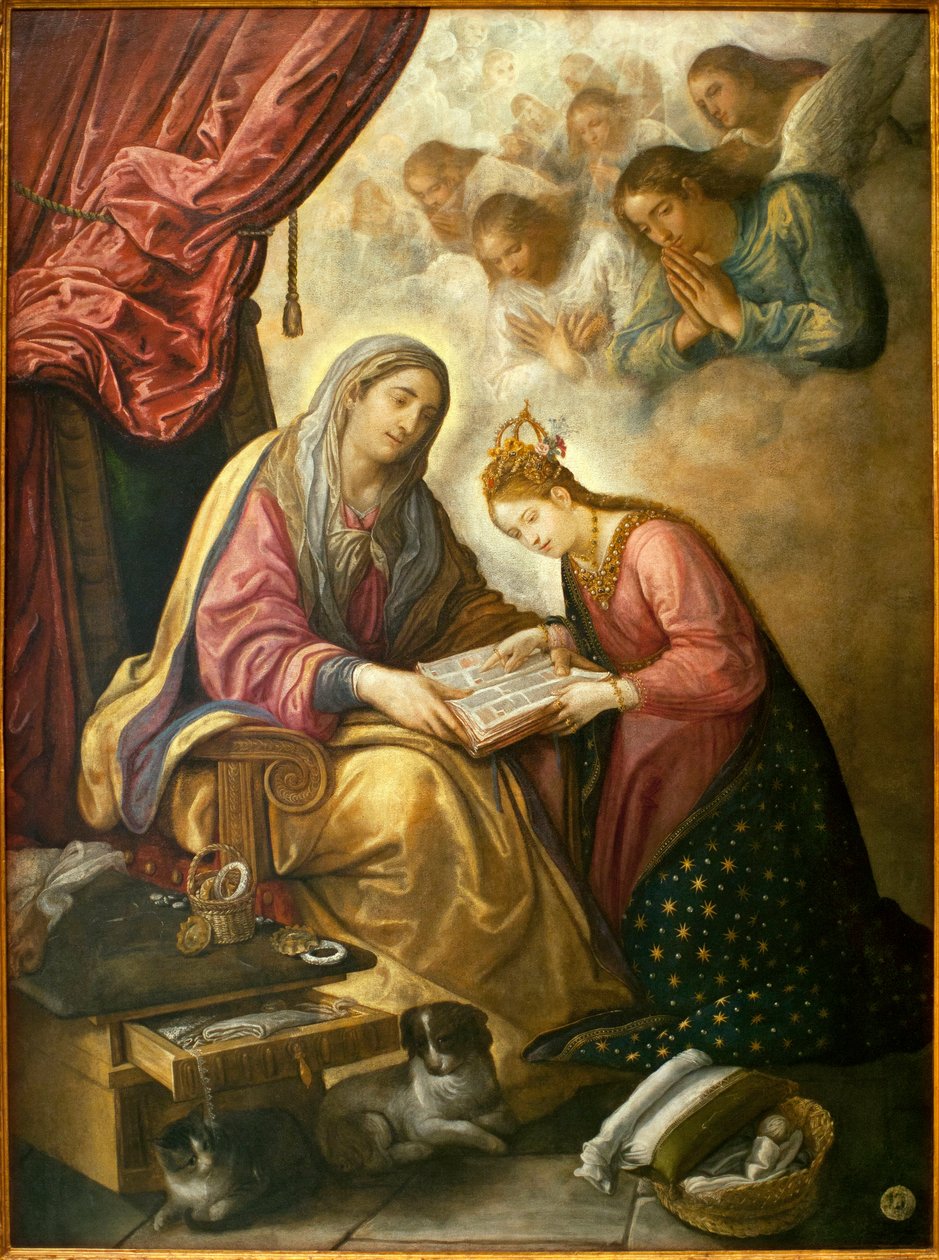 Św. Anna ucząca się czytać Matce Boskiej - Obraz Juana de Roelas (ok. 1558/1560-1625), olej na płótnie, ok. 1560-1625. 1615 - Muzeum Sztuk Pięknych w Sewilli, Hiszpania autorstwa Juan de Roelas