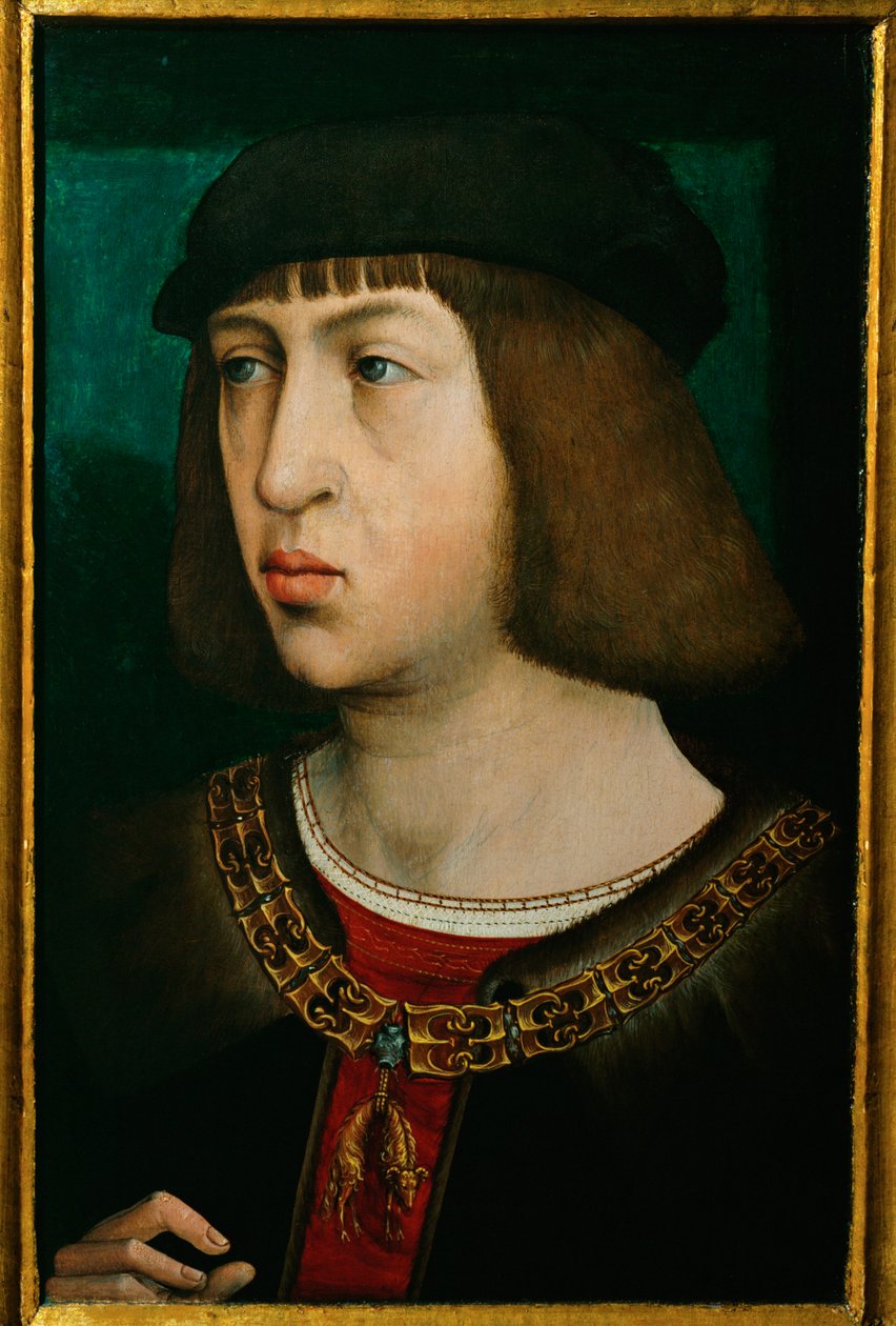 Philipp der Schoene, król Kastylii, syn cesarza Maksymiliana, ojciec cesarza Karola V ... (olej na drewnie dębowym) autorstwa Juan de (attr. to) Flandes