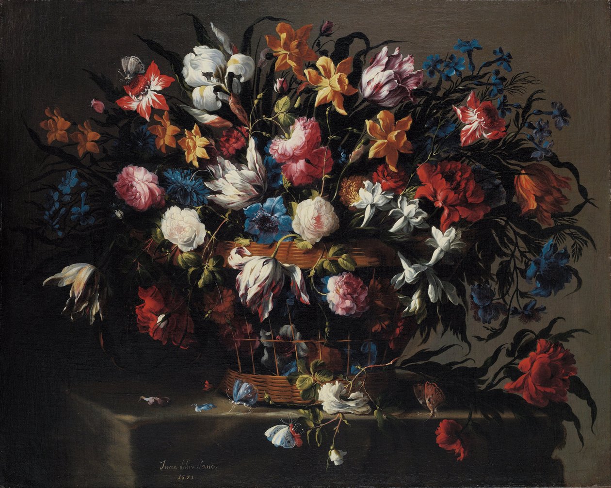 Mały kosz kwiatów, 1671 autorstwa Juan de Arellano