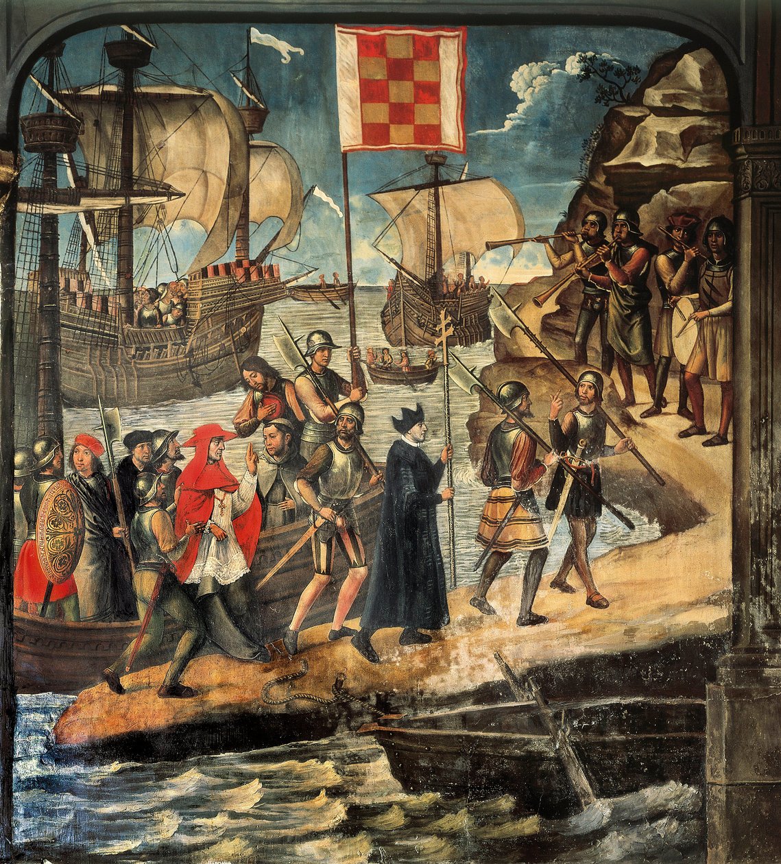Kardynał Cisneros Lądowanie w Oranie, c. 1514 (fresk) autorstwa Juan de Borgoña
