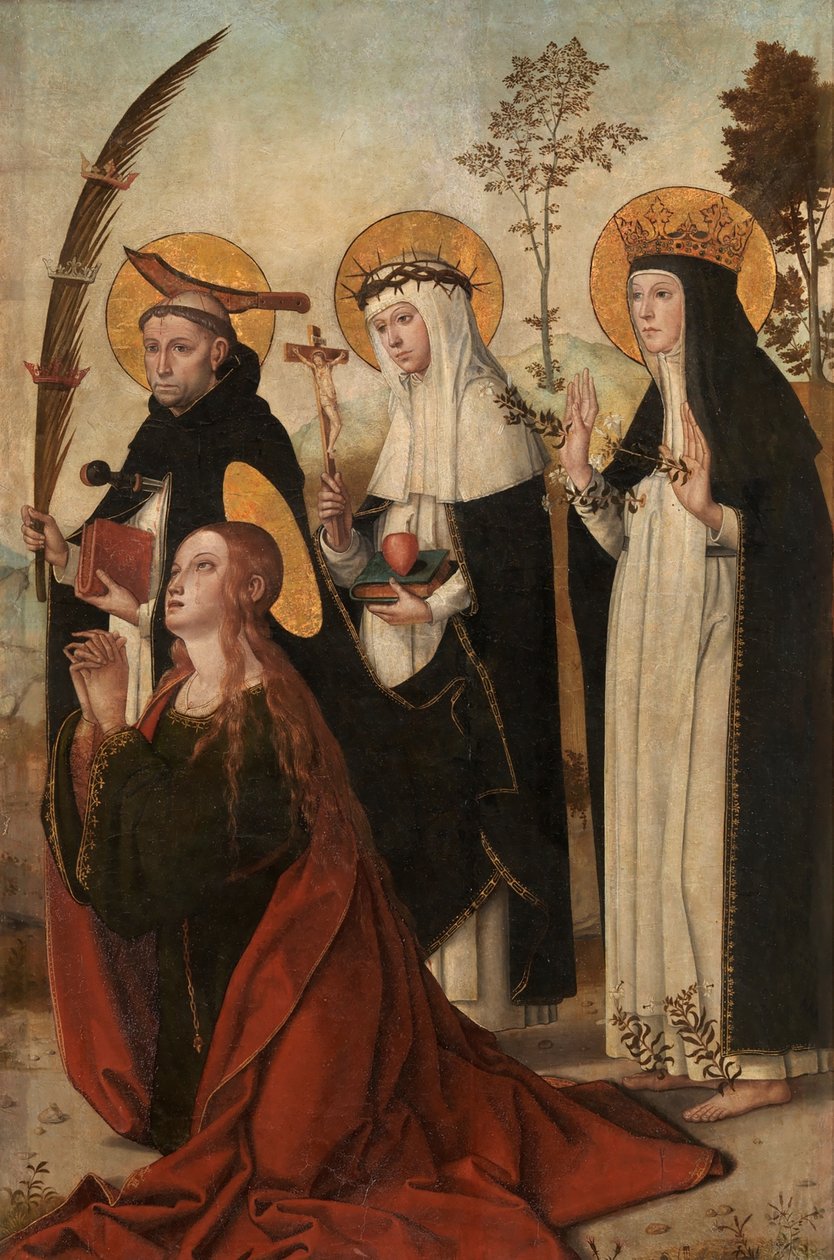 Maria Magdalena, Piotr z Werony, Katarzyna ze Sieny i Małgorzata Węgierska autorstwa Juan de Borgoña