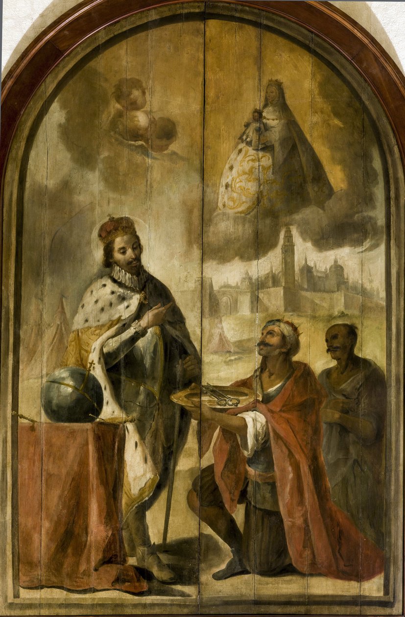 Ferdynand III de Castille - Poddanie się Sewilli - Rokoko : Mauretański król Axataf przekazał klucze miasta królowi Ferdynandowi par Espinalowi, Juanowi de (1714-1783), ok. 1930 r. 1750. Olej na drewnie, 300x200. Ayuntamiento de Sevilla autorstwa Juan de Espinal