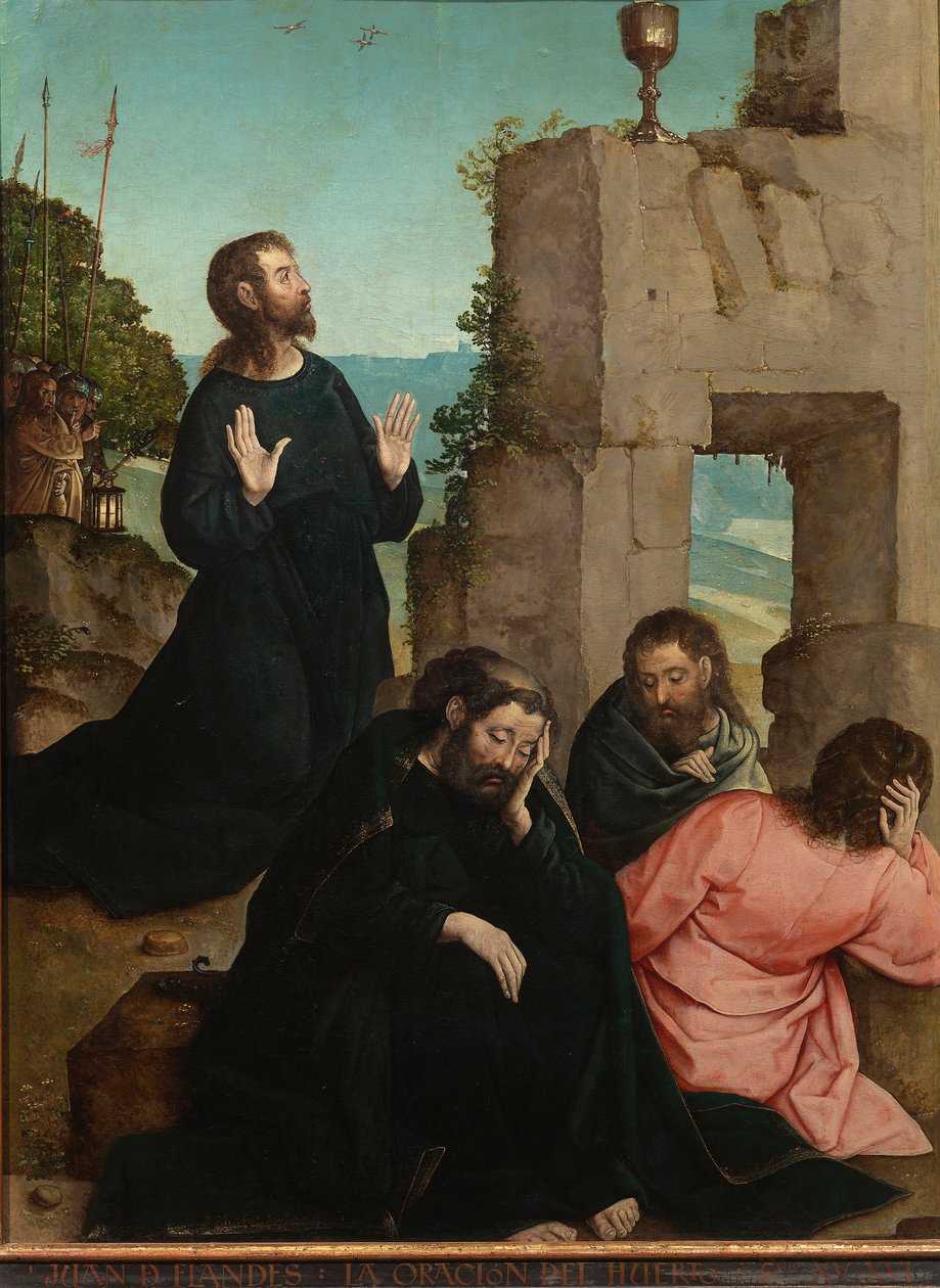 „Agonia w ogrodzie oliwnym” (Agonia w ogrodzie) Obraz Juana de Flandes (ok. 1465-1519) 1514-1519 Wymiary 110x84 cm Museo del Prado, Madryt autorstwa Juan de Flandes