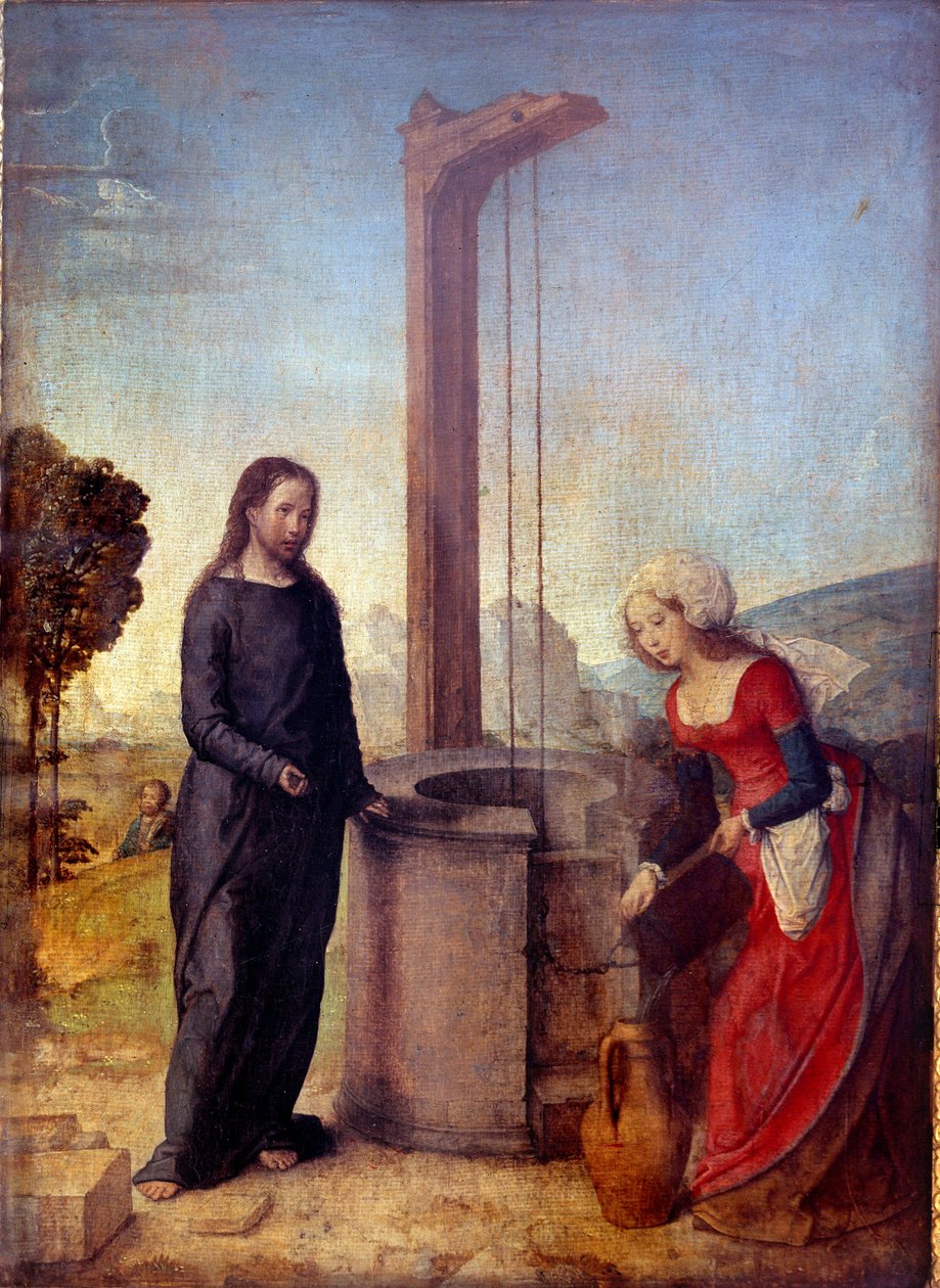 Chrystus i Samarytanin Obraz Juana de Flanddes (znany od 1496 do 1519) Nd. 0,24x0,17 m . autorstwa Juan de Flandes