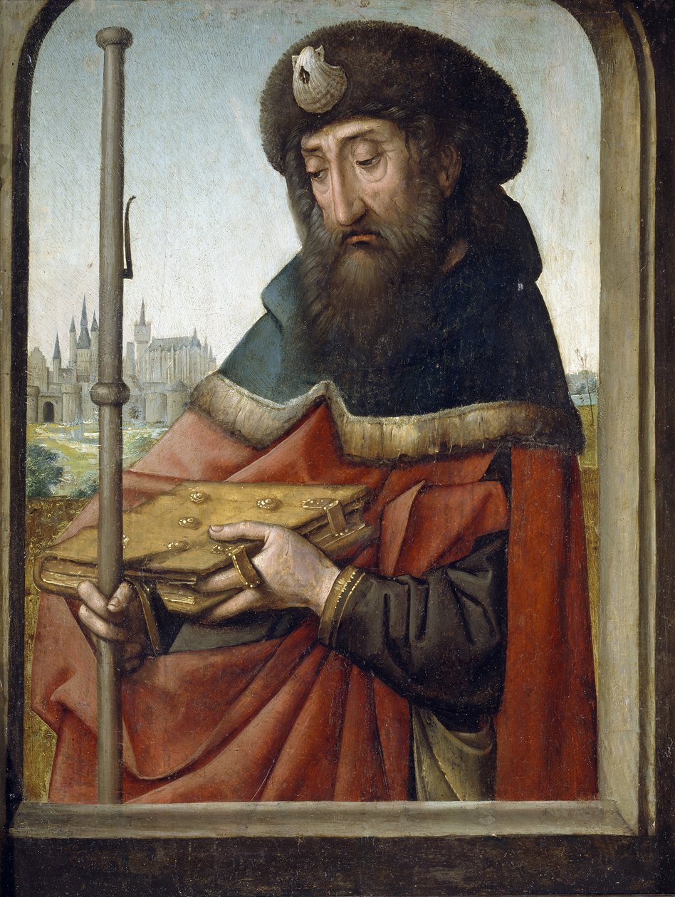 Jacques de Zebedee lub Jacques le Majeur lub saint Jacques - Święty Jakub Starszy jako pielgrzym - Obraz Juana de Flandes (Jean de Flandres) (ok. 1465-1519) - ok. 1507 - Olej na drewnie - 49x37 cm- Museo del Prado, Madryt autorstwa Juan de Flandes