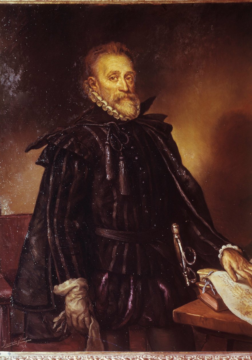 Portret Miguela de Cervantesa (1547-1616) Hiszpański pisarz Miguel Cervantes de Saavedra. Obraz przypisywany Juanowi de Jauregui (1583-1641) autorstwa Juan de Jauregui y Aguilar