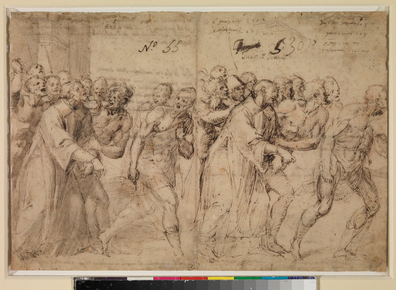 Dwa etiudy do „Św. Szczepana prowadzonego na męczeństwo” (prosto), 1556 autorstwa Juan de Juanes