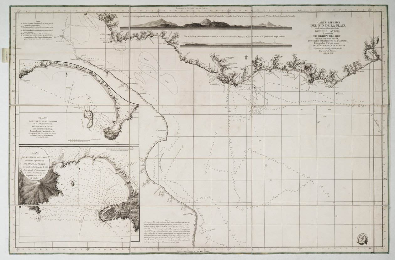 Mapa Ameryki Południowej i wybrzeża Atlantyku autorstwa Juan de Langara