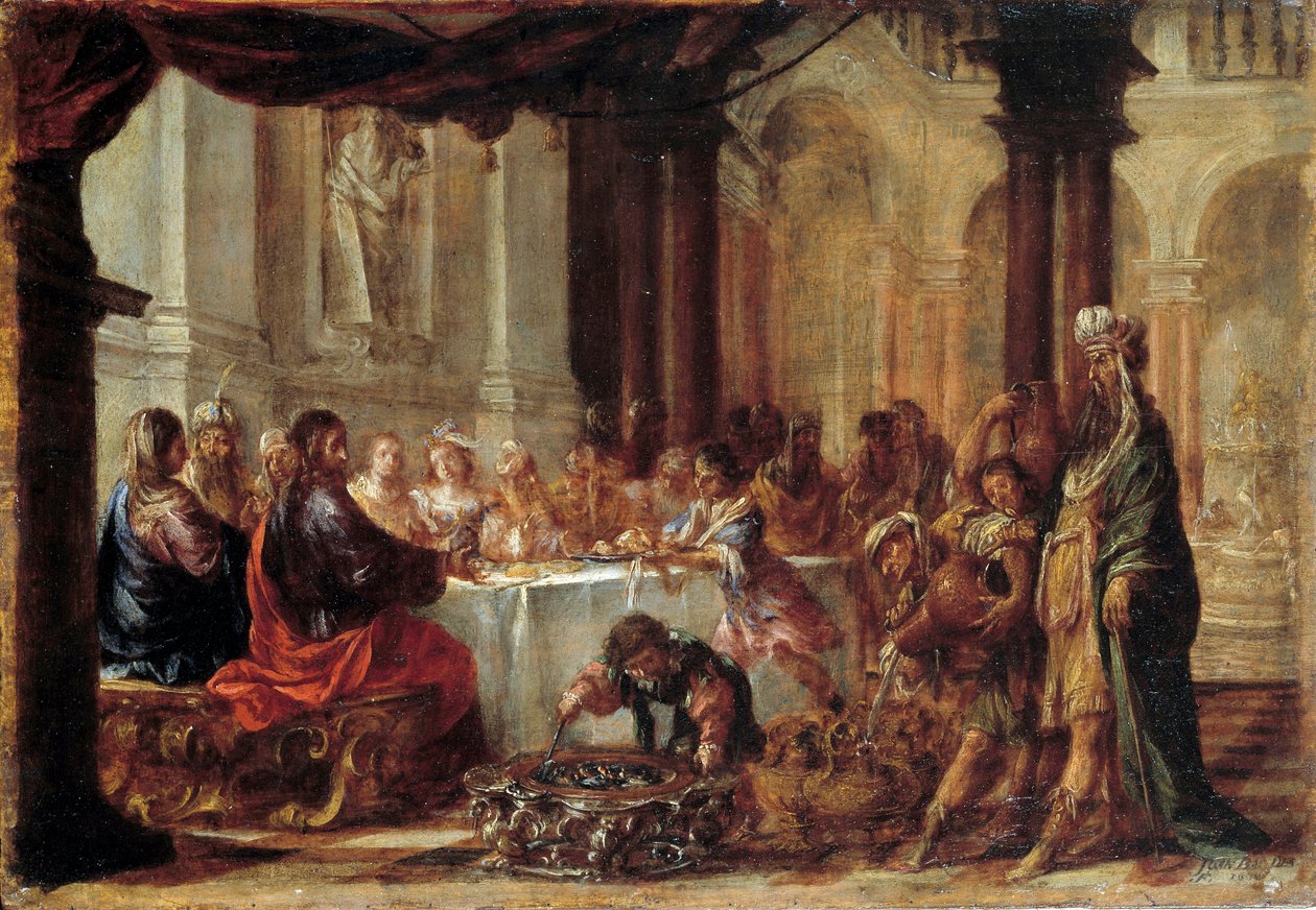 Les Noces de Cana Obraz Juana Valdesa (1622-1690) 1660 nd. 0,23x0,34m autorstwa Juan de Valdes Leal