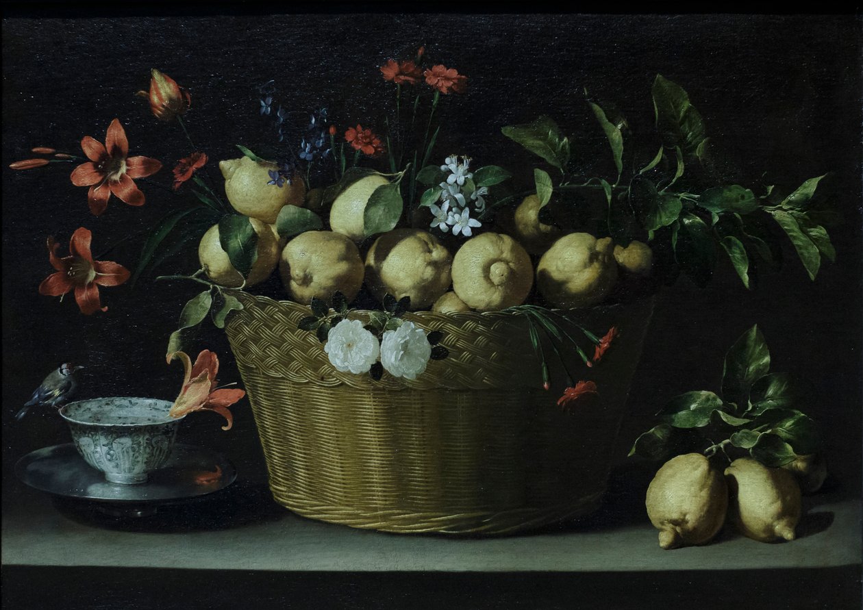 Martwa natura z cytrynami w wiklinowym koszu, ok. 1643-49 (olej na płótnie) autorstwa Juan de Zurbaran