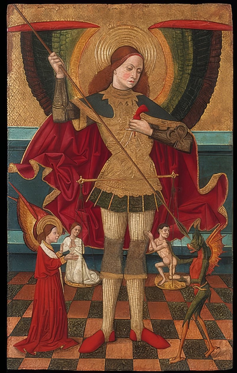 Archanioł Michał waży dusze zmarłych. około 1485 autorstwa Juan de la Abadía