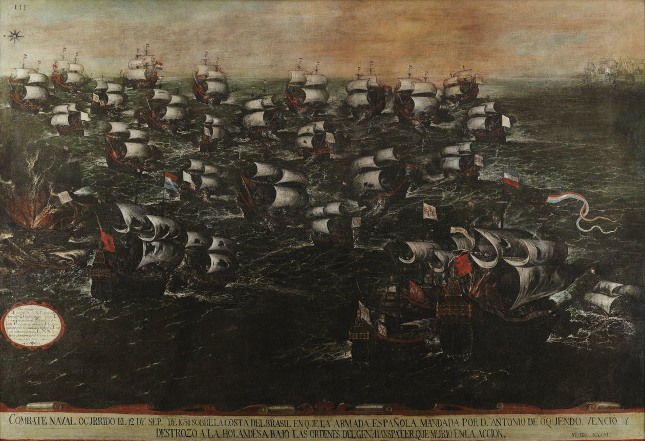 Bitwa morska pod Pernambuco lub Abrojos (widok III). Około 1632 r. Tabela 3-v2-2 autorstwa Juan de la Corte