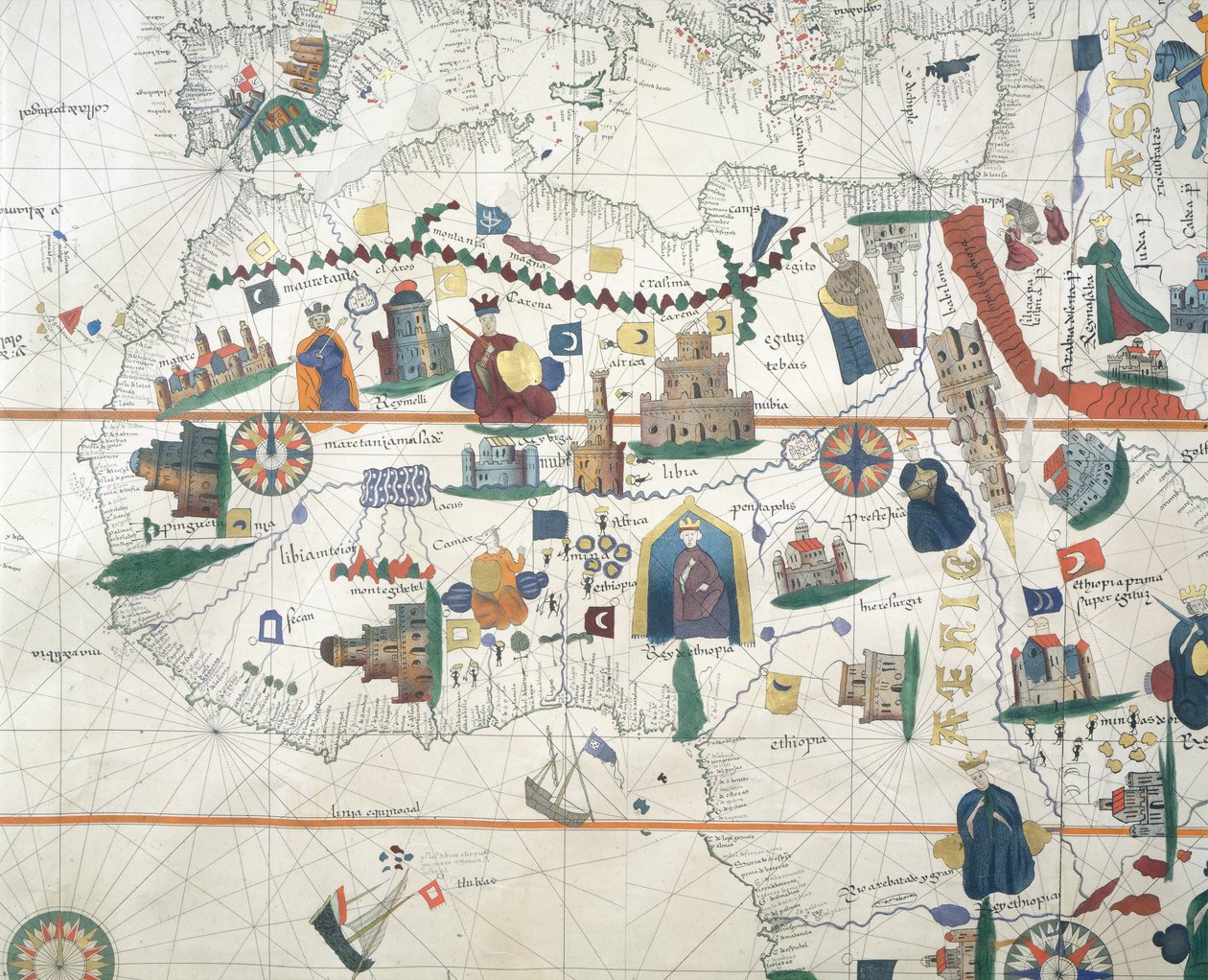 Fragment Afryki i basenu Morza Śródziemnego, Juan de la Cosa, mapa morska autorstwa Juan de la Cosa