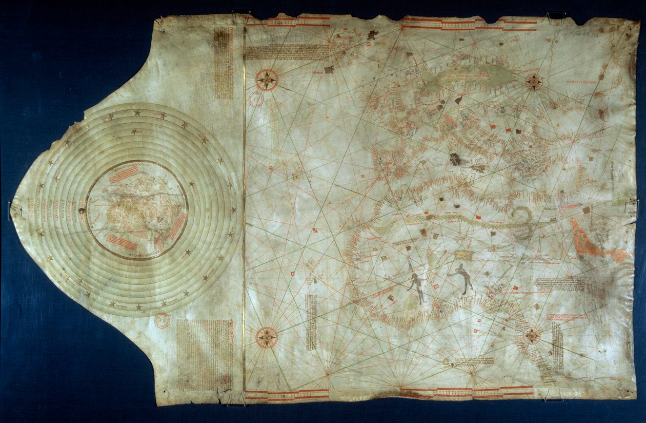 Wykres morski Juana de la Cosa (1460-1510), kartograf towarzysz nawigatora Krzysztofa Kolumba (1451-1506) autorstwa Juan de la Cosa