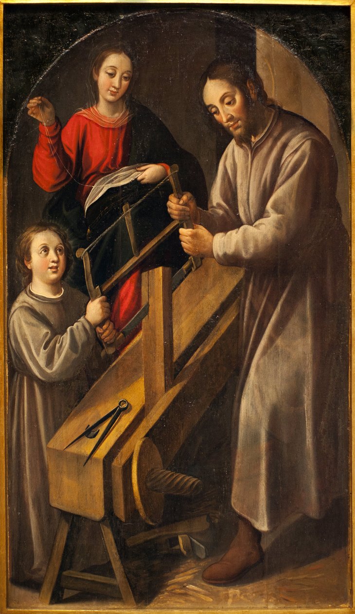 Warsztat Nazaretu. Obraz Juana del Castillo (ok. 1590-1658), olej na płótnie, ok. 1634-1636. Muzeum Sztuk Pięknych w Sewilli, Hiszpania. autorstwa Juan del Castillo