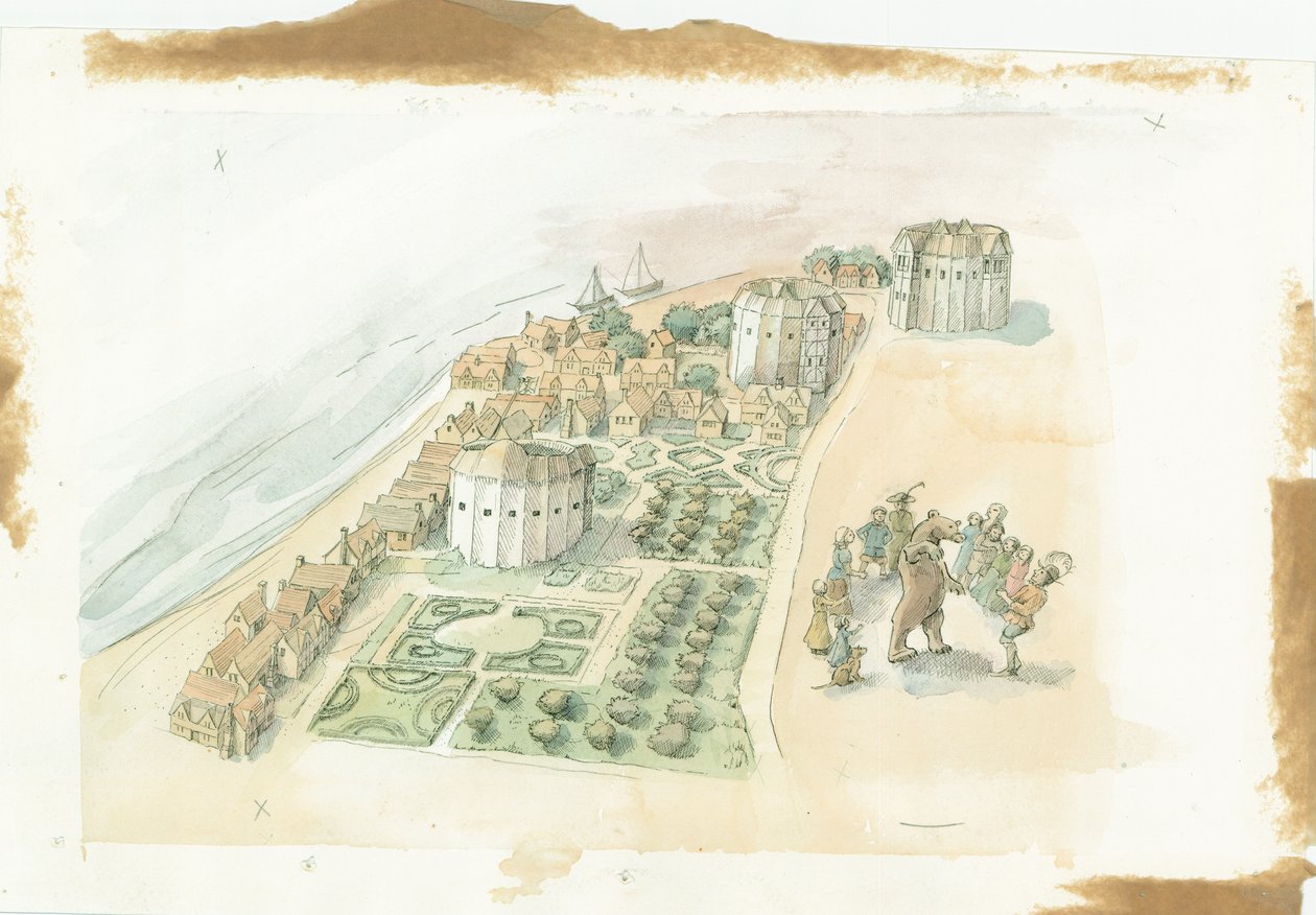 Hope Theatre, Rose Theatre i Globe Theatre, Southwark, Londyn, c1647 2016. autorstwa Judith Dobie