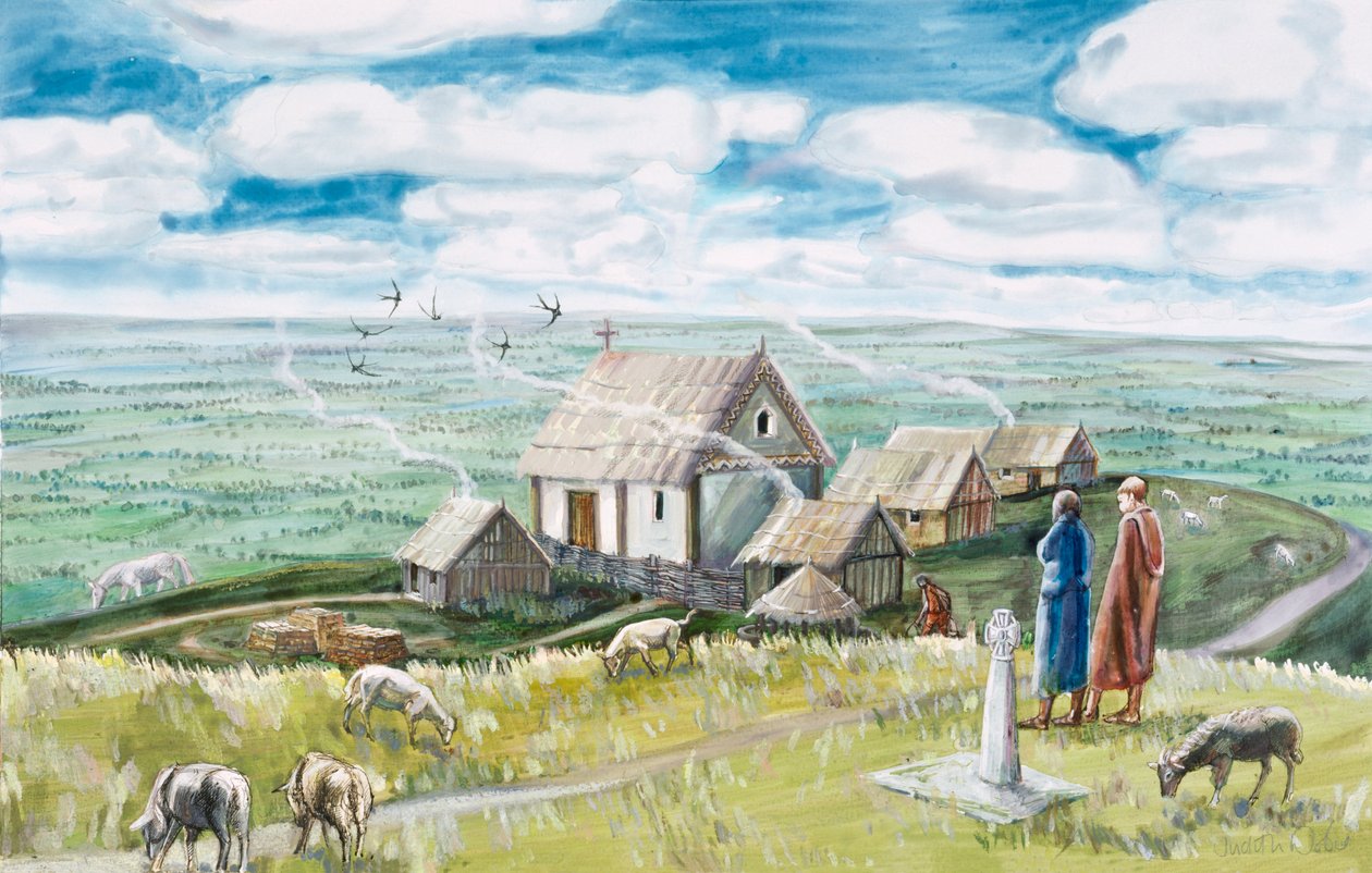 Osada klasztorna, Glastonbury Tor, XI w., 1990-2010 autorstwa Judith Dobie