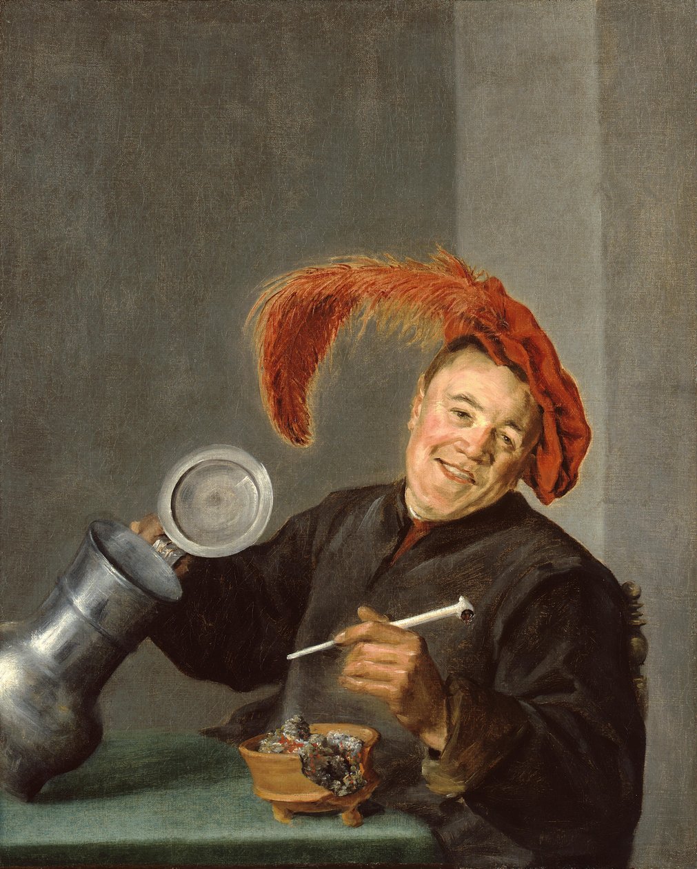 Wesoły mężczyzna trzymający cynowy dzban i fajkę autorstwa Judith Leyster