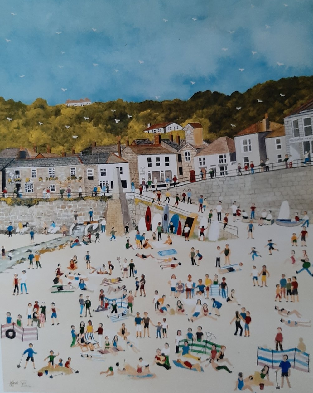 Mousehole Beach, 2018 (gwasz na papierze) autorstwa Judy Joel
