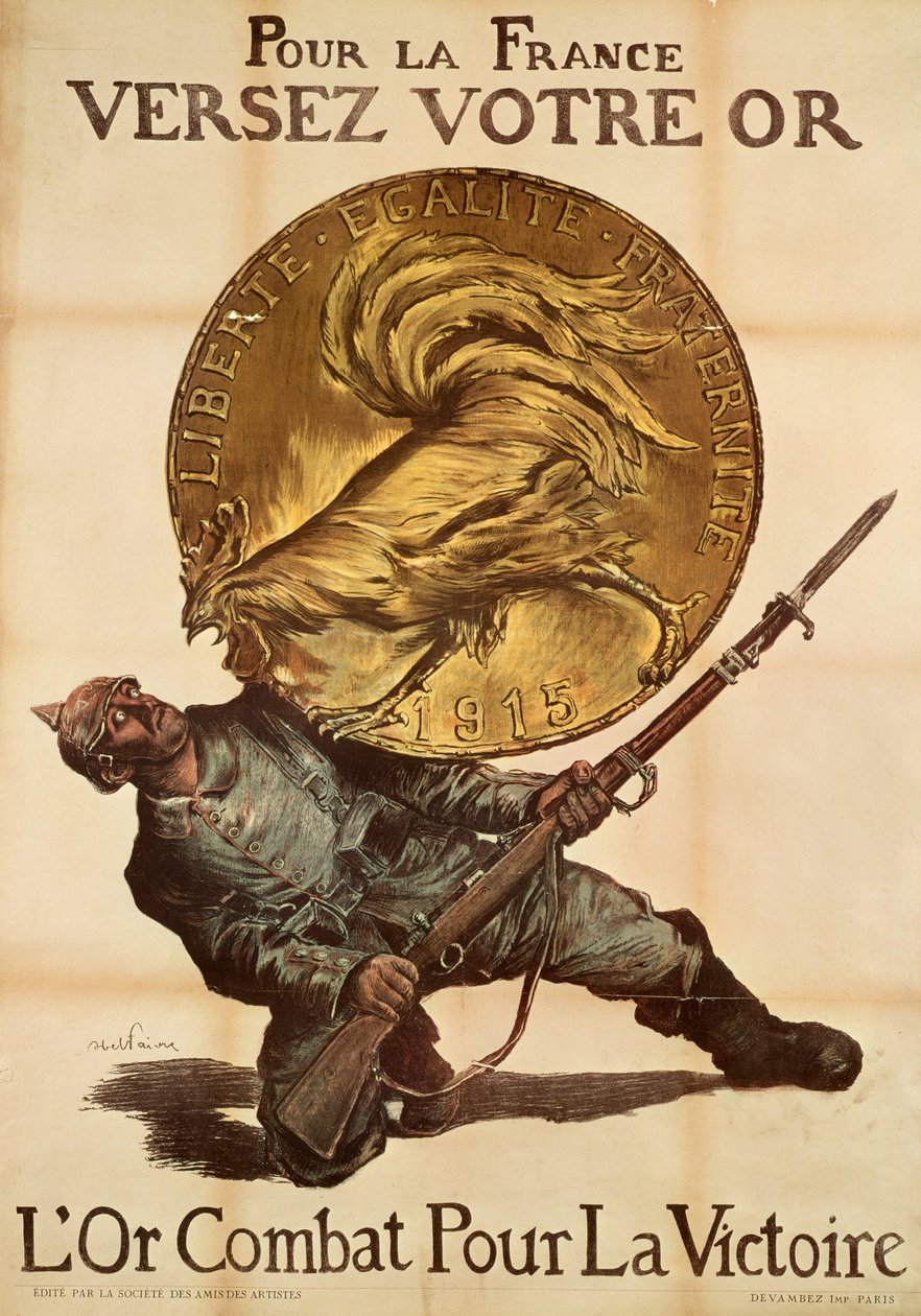 „Daj swoje złoto Francji, by walczyła o zwycięstwo”, c.1915 autorstwa Jules Abel Faivre