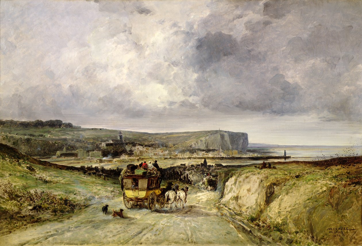 Przybycie dyliżansu do Treport, 1878 autorstwa Jules Achille Noel