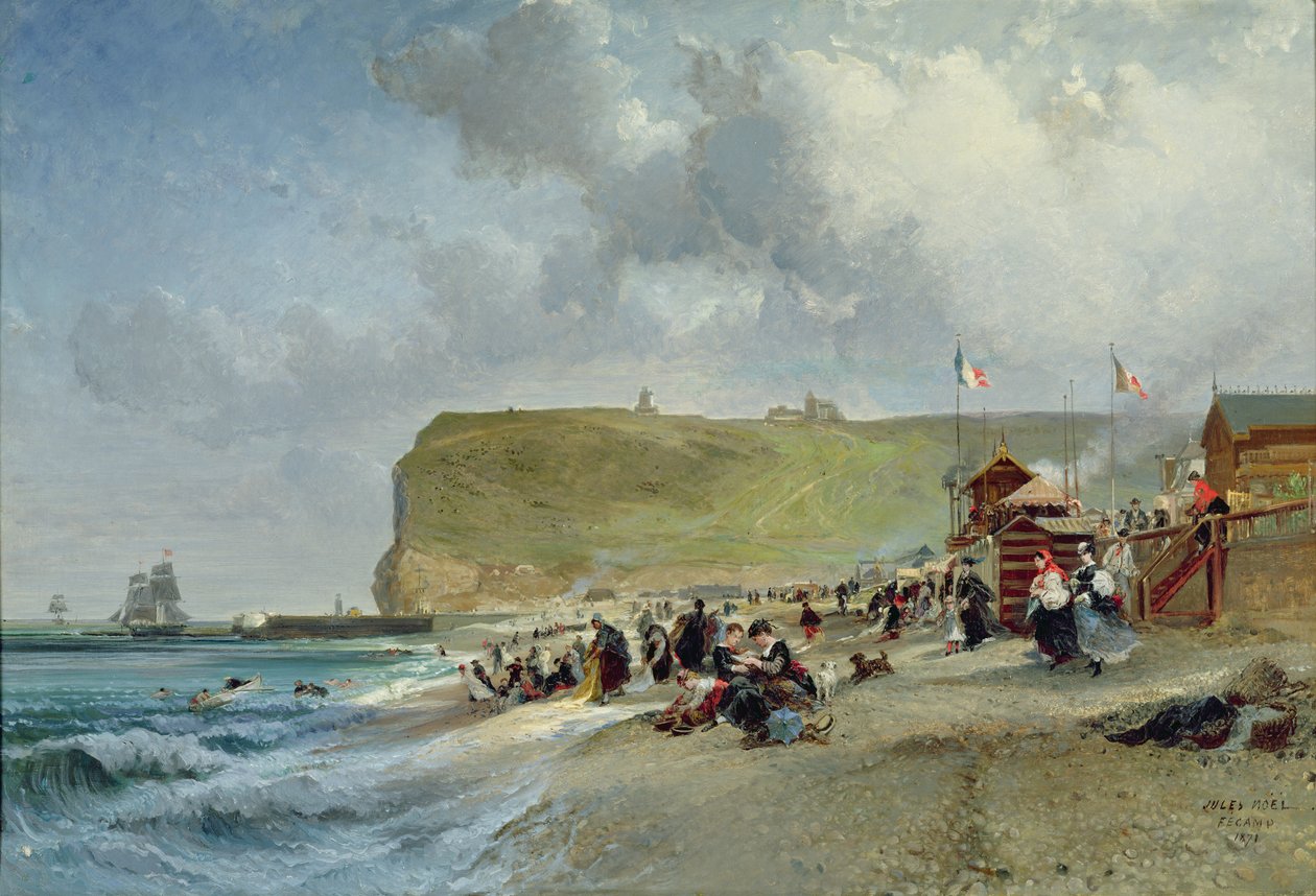 Krynoliny na plaży, Fecamp, 1871 autorstwa Jules Achille Noel