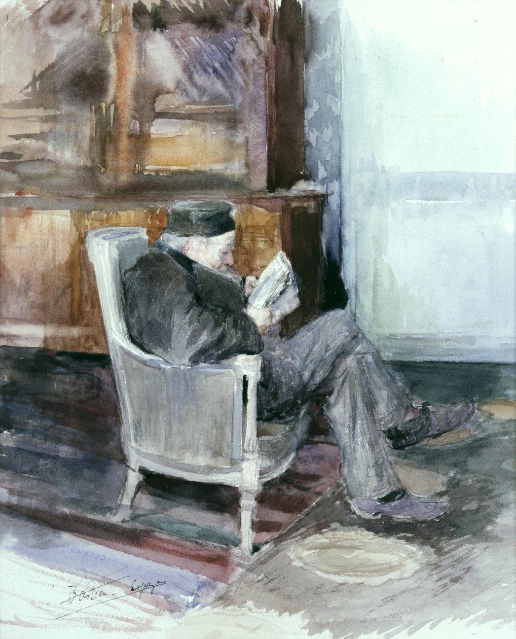 Starzec siedzący w fotelu (akwarela) autorstwa Jules Bastien Lepage