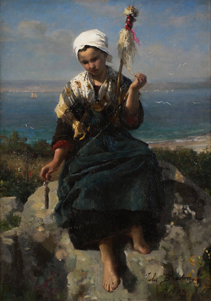 Przędzalnia lnu autorstwa Jules Breton