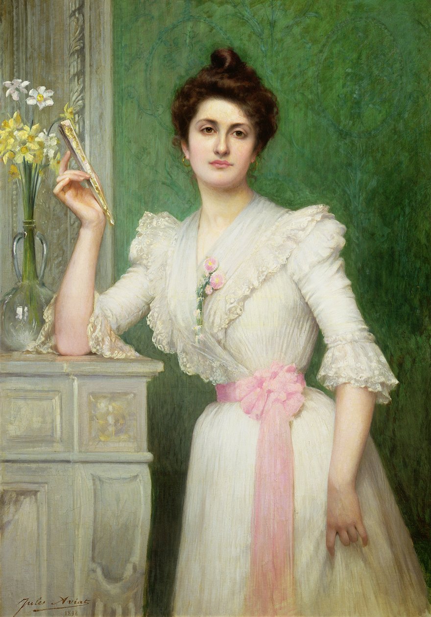 Portret damy trzymającej wachlarz, 1898 autorstwa Jules Charles Aviat
