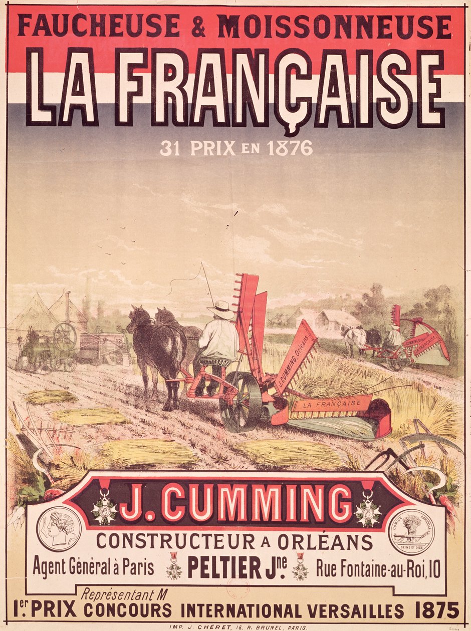 Plakat reklamujący „La Francaise, Reaper and Mower”, wykonany przez J. Cumminga z Orleanu, 1876 autorstwa Jules Cheret